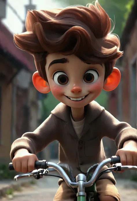 Boy with a tricycle smiling 