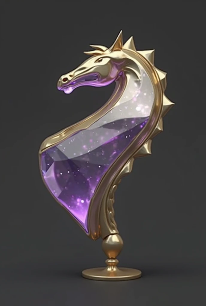 (masterpiece, top quality, best quality, official art,beautiful and aesthetic:1.2), (4K,8k, best quality,masterpiece:1.2),(((white background))), Alone,Game Item Icons，A chess horse created by combining gold and purple crystals， metallic reflective highlig...