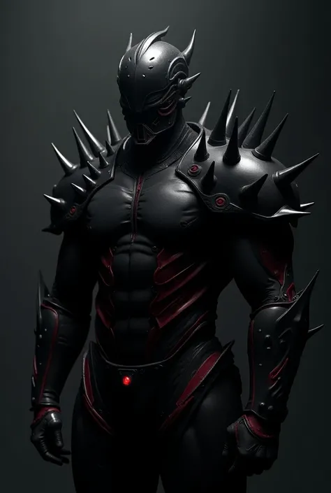 Chest with short spines sticking out on the shoulders,  the armor is all black with red details