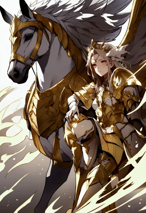 God in a white fiery horse with gold armor