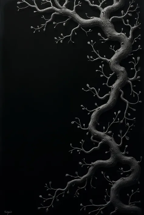 Black background with drawings of vines
