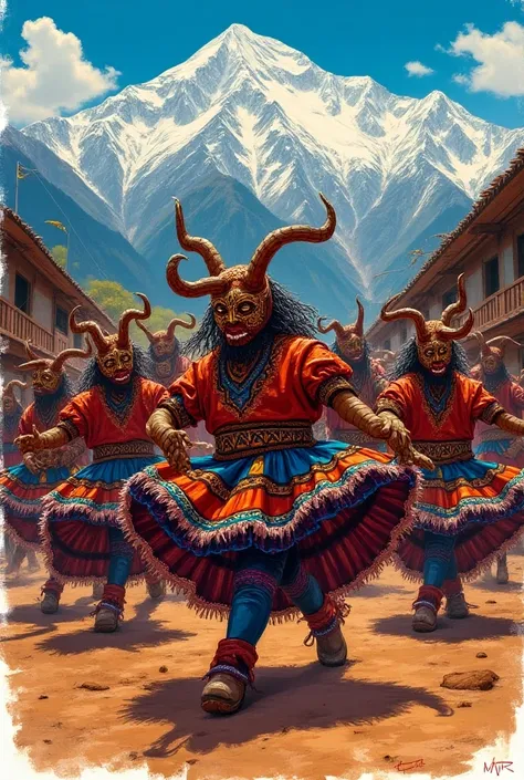 Bolivian diablada dance drawing