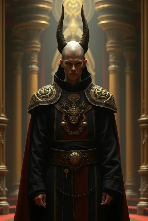 The bald chief priest is wearing a cat headgear