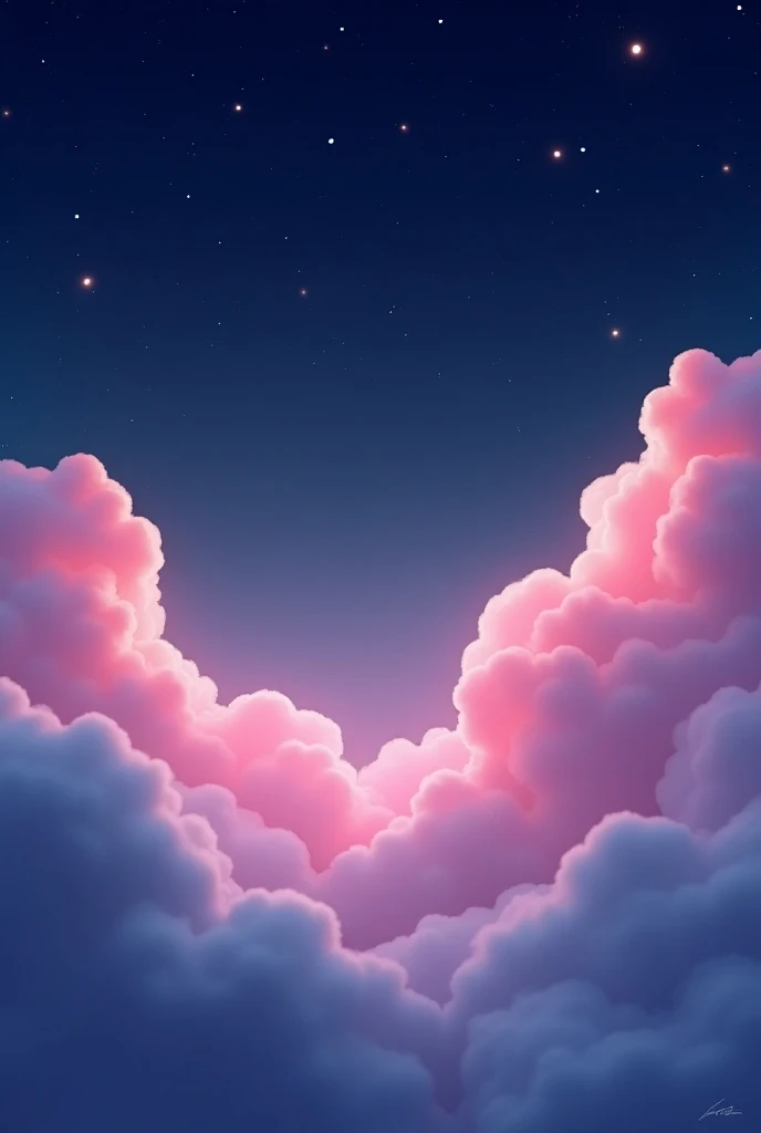 4k lofi pink fluffy clouds at night with stars 