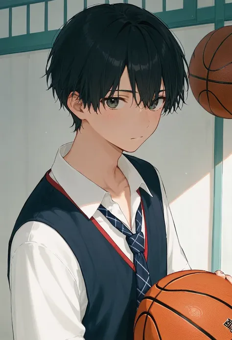  male、二人のmale、high school student、Basketball Club、Student Uniform、slacks、 loose necktie、whole body、Black Hair、Summer sunlight、male同士の濃厚なキス、male同士の恋愛、 long bangs、Black Hair、