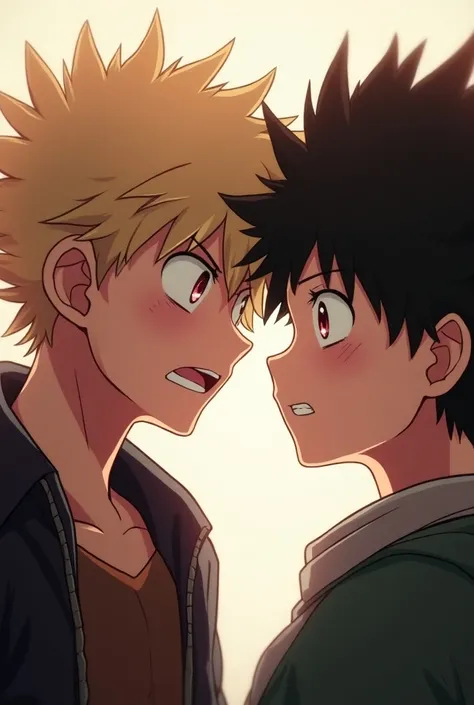 Katsuki bakugou looking blushing at izuku midoriya