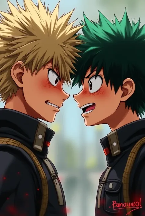 Katsuki Bakugou looking seriously blushed at Izuku Midoriya, My hero academia 