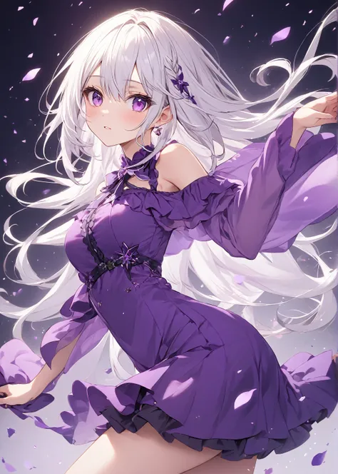 White Hair　Purple Eyes　Purple Dress　 miniskirt 