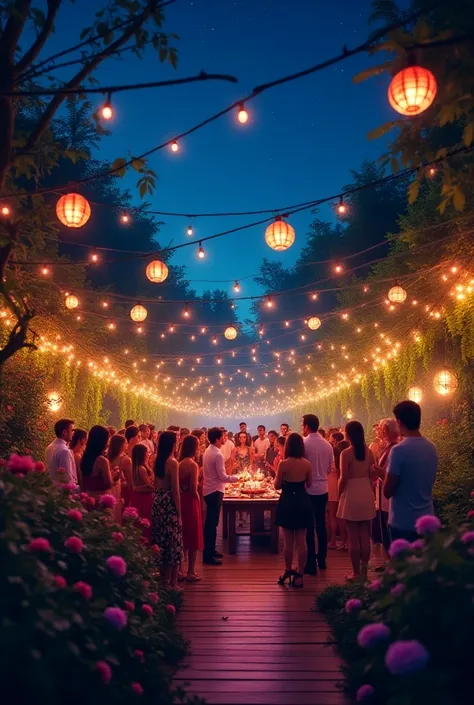 Happy birthday colorful and lighting and night party  garden 