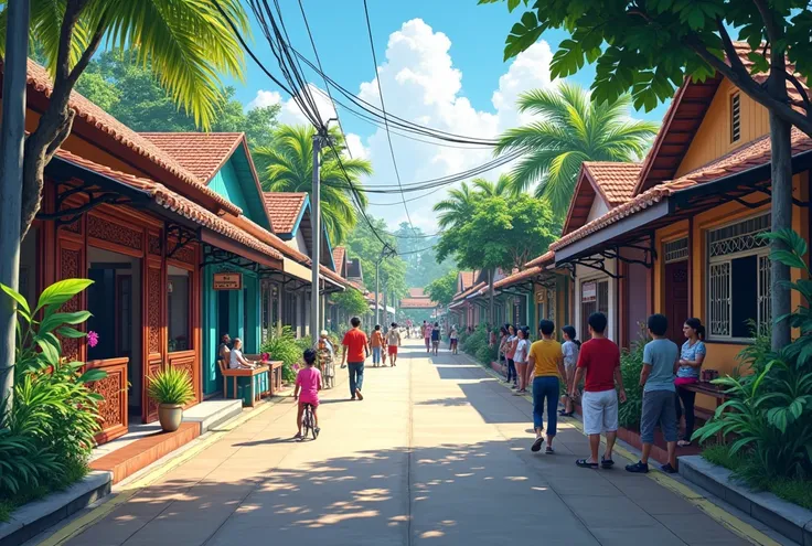 Perspective view of sub urban street, in Indonesia , highly detailed