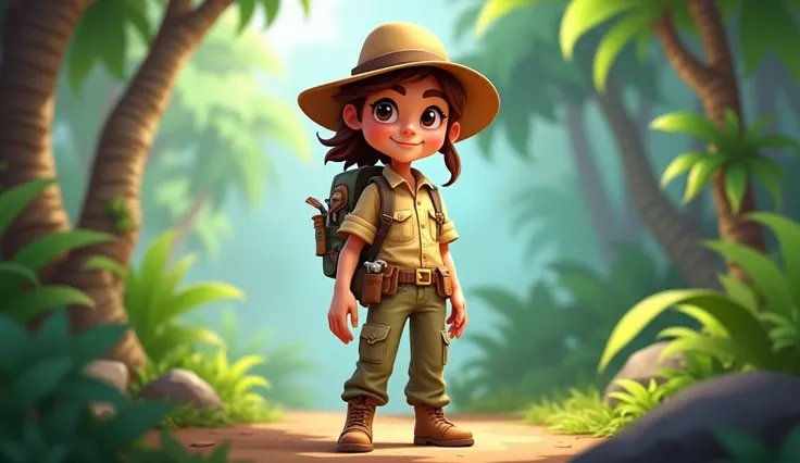 Blueprint a safari costume that a semi-realistic cartoon-style game character could wear.