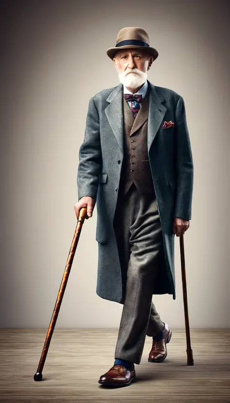 Men of the choice of 100 years old walking on a cane