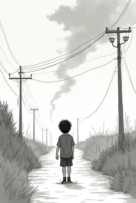 Make a comic in drawingsbwith each of these scenes.
Page 1: Fabio and his Lonely hood
Cartoon 1:

image: A cloudy sky over a rural town.
Cartela: "he viento hablaba con susurros tristes, while Fabio grew up in solitude".
Prosopopeia: he viento "talking" to...