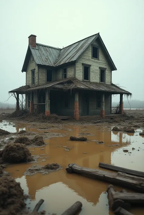 Broken house because of flood