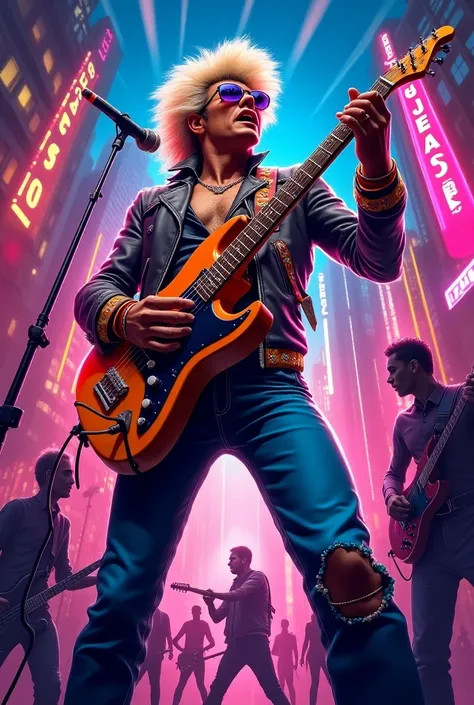 Create a caricature-style image about the music of the 80s