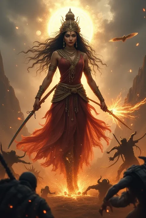 Hinduism, The battleground, as she is often visualized fighting demons.
