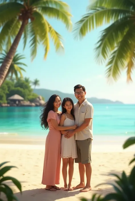 Woman with her mother and father on an island