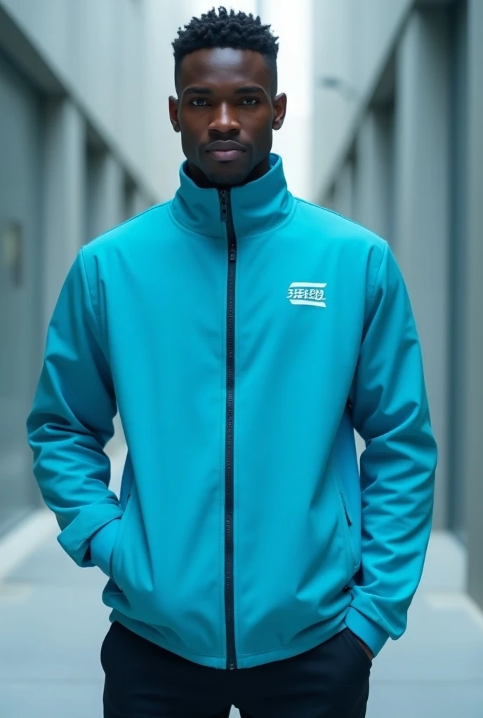 Aqua blue zipper jacket with HISENSE logo 