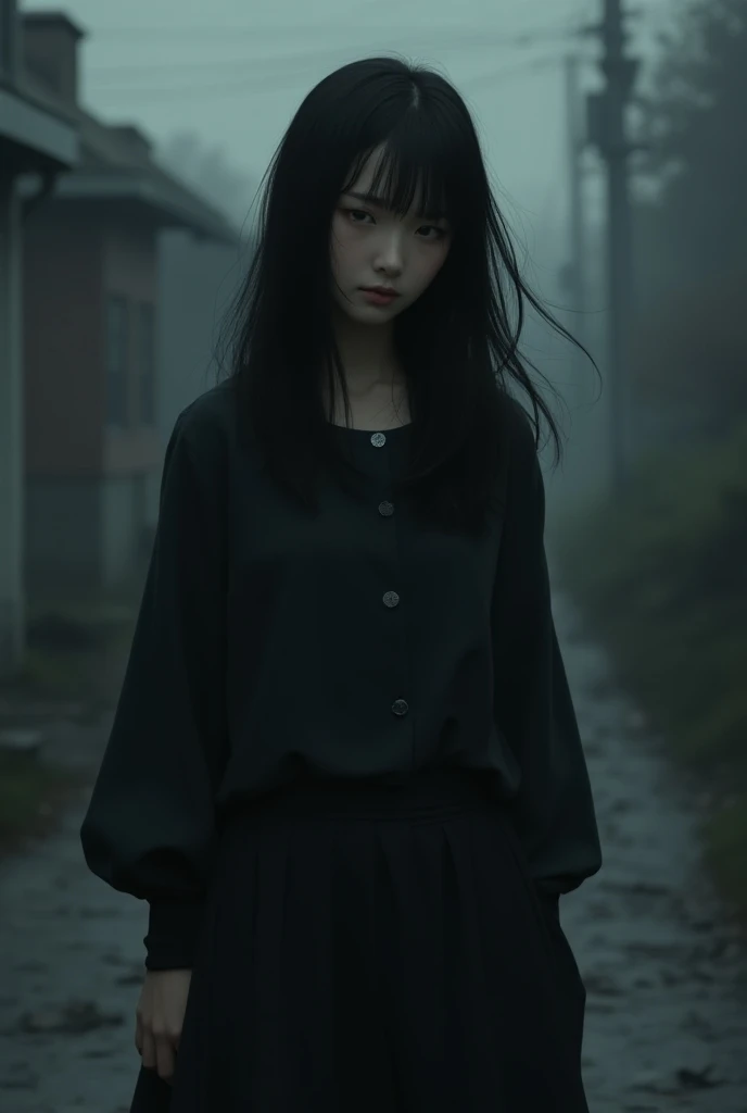 A dark-haired girl stops