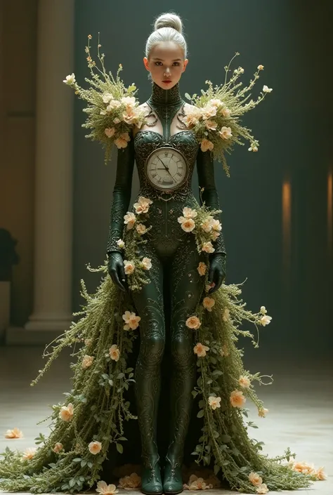 Create a Met Gala Themed Outfit "the garden of time" I want something very eye-catching and that can be used by both men and women.