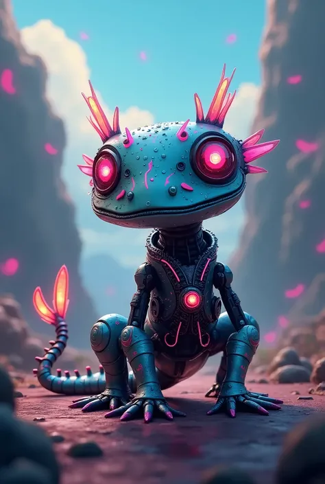 An Alebrije of an isekai anime-style robotic axolotl