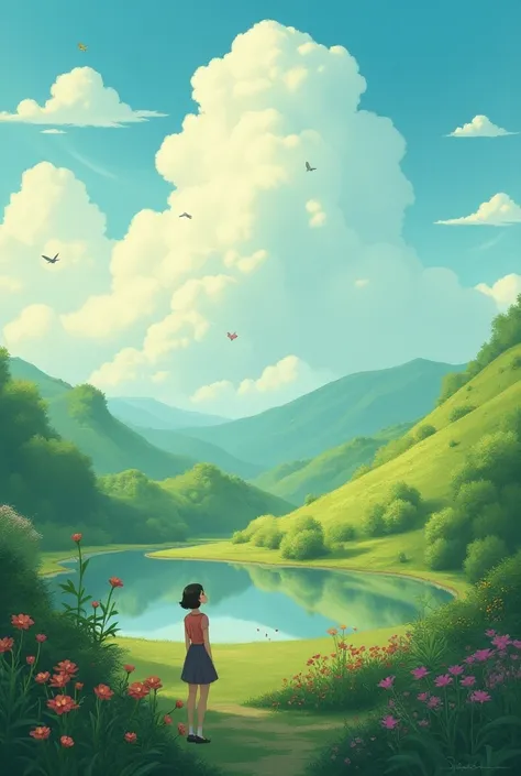 make a picture with the theme beautiful thought like ghibli studio