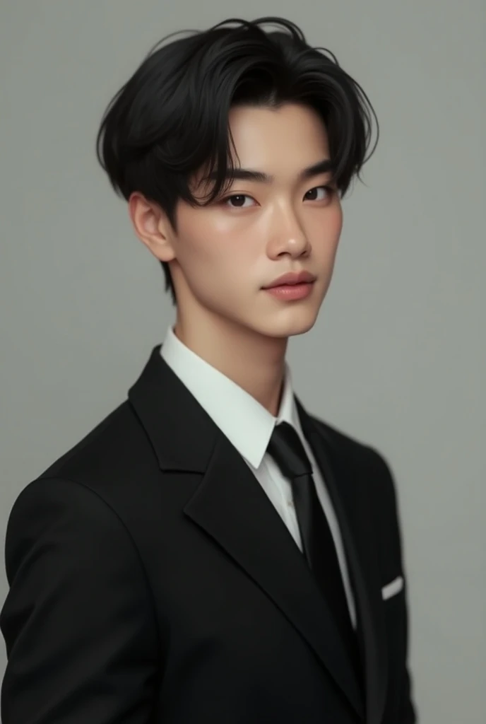 A realistic image of a boy who was 18 who was in good looking formals who was with black hair 
