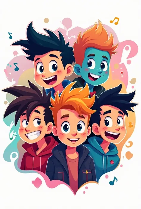 Logo of 5members boys group of friends with different hair styles and colours of cartoon