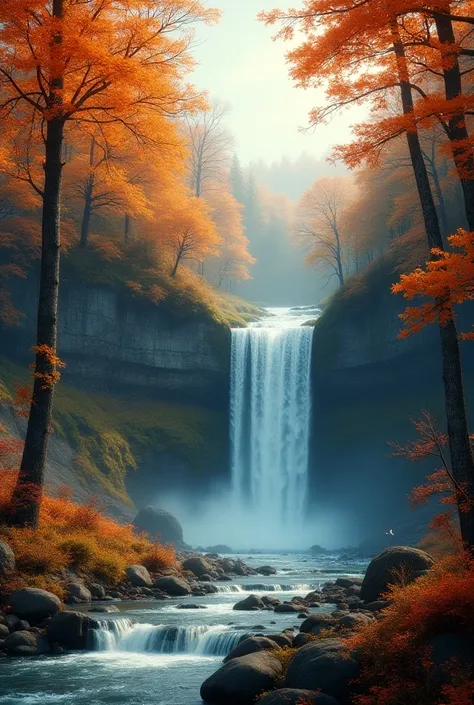 autumn leaves、waterfall