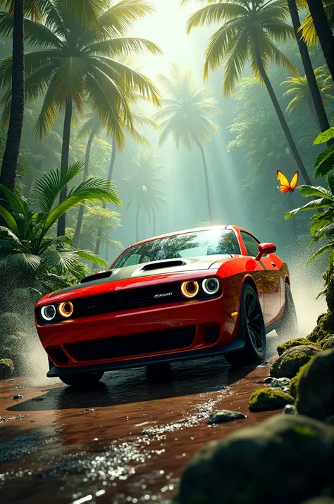 Dodge Challenger in jungle 
