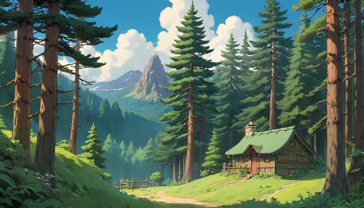 Forest Pine ,Landscape, Studio ghibli inspired