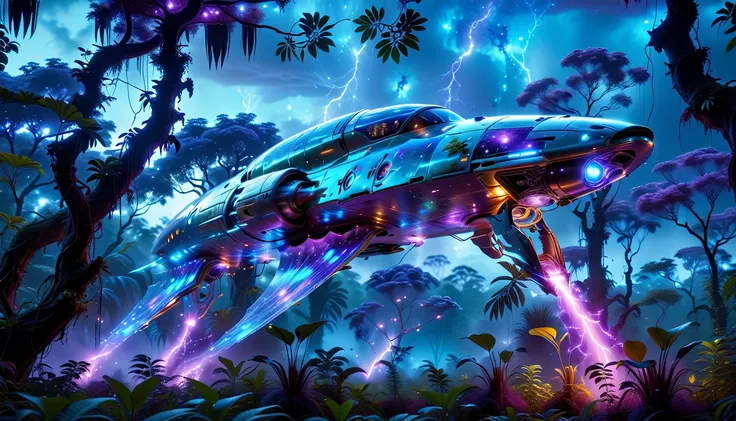 A Masterpiece In 32K Resolution, Supreme Quality, Super Detail, Official Art, Very High-Resolution 32K Wallpaper, Beautiful And Aesthetic, Ultra-Detailed Features, Awe-Inspiring Detail. Towering Bioluminescent Trees Stretch Into A Purple Sky, Their Branche...