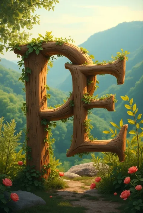 Make me write the initials P + E with the romantic background and the rustic letters 