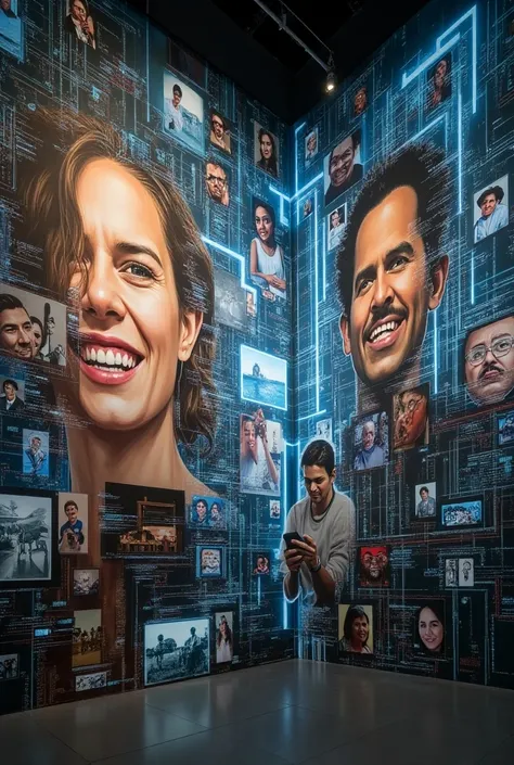 Mural of memories,  photos and videos of people stored on the network or cloud