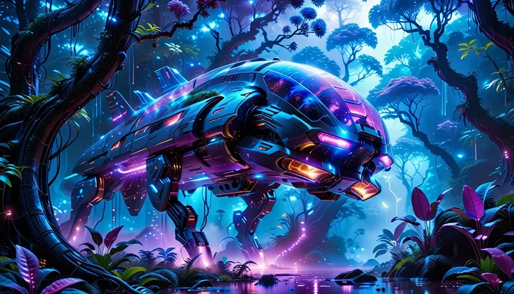 A Masterpiece In 32K Resolution, Supreme Quality, Super Detail, Official Art, Very High-Resolution 32K Wallpaper, Beautiful And Aesthetic, Ultra-Detailed Features, Awe-Inspiring Detail. Towering Bioluminescent Trees Stretch Into A Purple Sky, Their Branche...