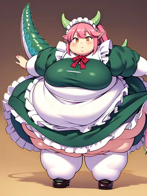 masterpiece, best quality, obese toru  \ (maid dragon \), dress maid ,  dragon tail