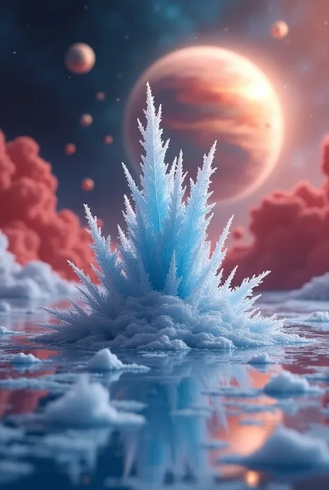 Icing in a stunning CG fantasy realistic style, vibrant textures, and intricate details, against an indoor surrealism background featuring warm matching colors, a photorealistic planet formed from dust, dreamlike composition --ar 9:16 --s 200 --no text