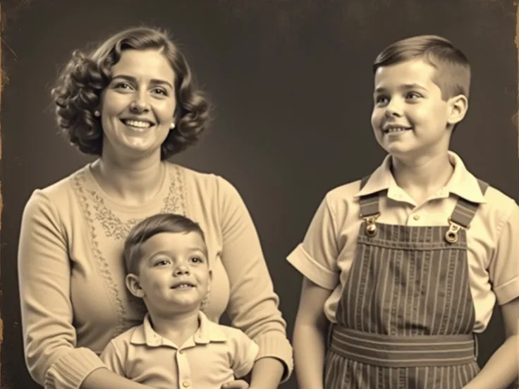 Restoration of the photo of the woman and her boys exactly the same as the one photographed 