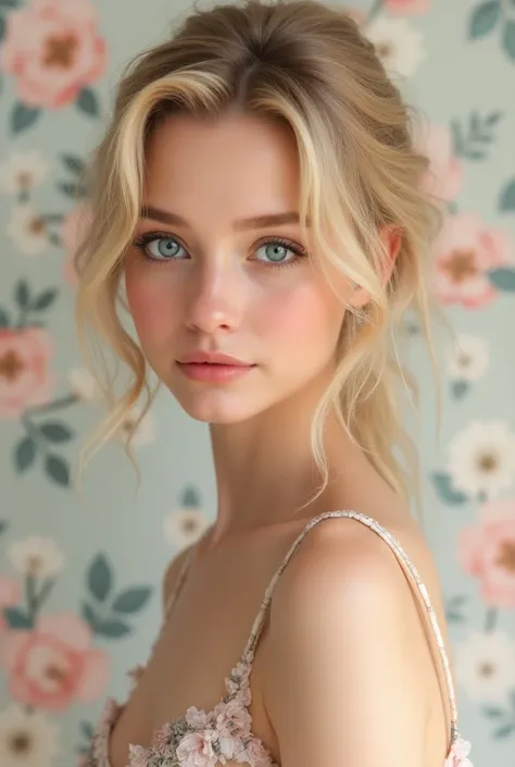 ((ultra realistic))) (((SEXY Saoirse Ronan ))) woman,blonde,blues ,light floral dress slightly wavy hair sweet and sexy faces 20 years