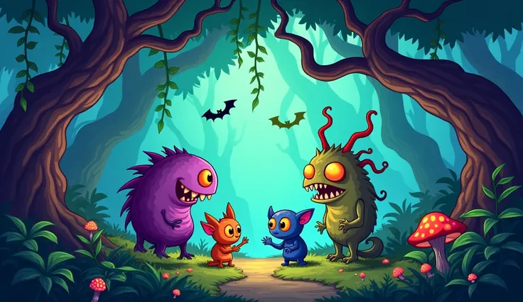 Image of a cartoon spooky jungle