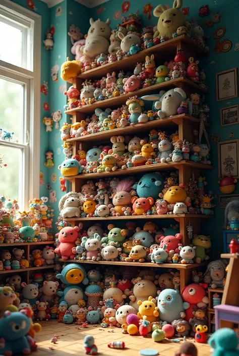 Image of a giant shelf overloaded with toys of all kinds 