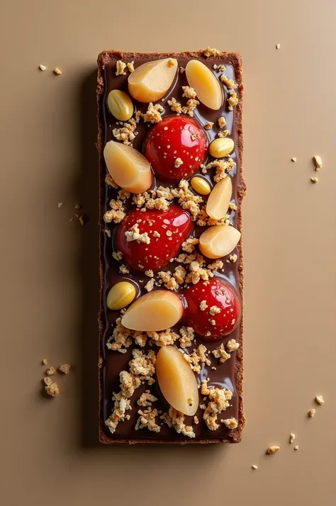 An energy bar made of local fruit seed and flesh like rambutan, tarap, winter melon, jackfruit and coat with layer of dark chocolate and coconut shredded flakes