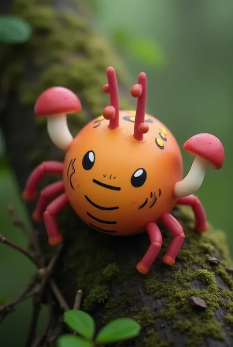 Paras is a small , four-legged Pokémon,  that turns orange and magenta .  His torso consists of the abdomen and the head ,  with the extremities attached to the abdomen .  Its abdomen is oval in shape and is surrounded by three thin black stripes .  Two ma...