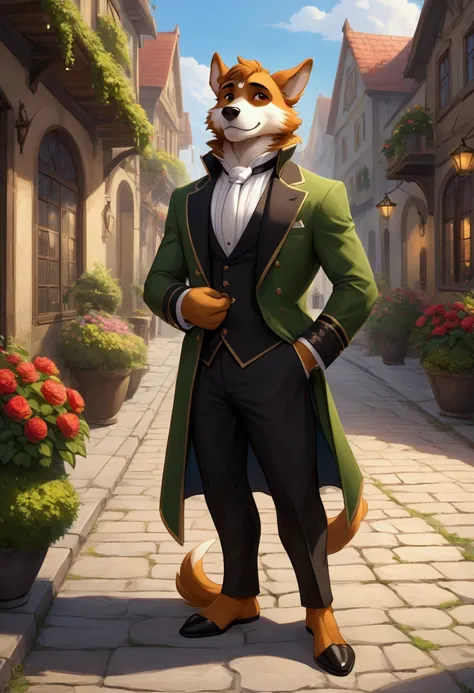 masterpiece,best quality , handsome furry dog ,outdoor , Furry, anthropomorphic