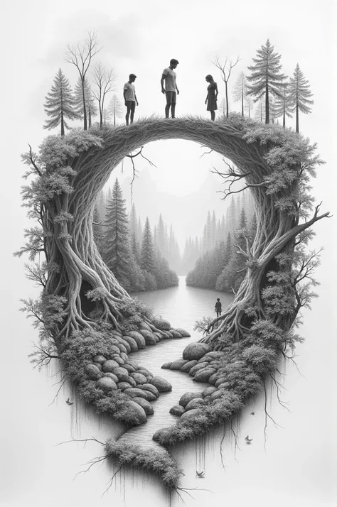 create a pencil art poster showing the difference between the three views regarding  the relatioship between humanity and the environment. Anthropocentrism, Biocentrism and Ecocentrism make it plain