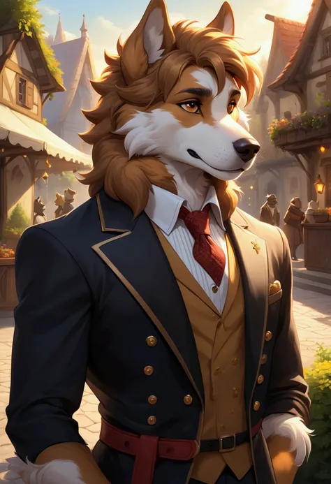 masterpiece,best quality , handsome furry dog ,outdoor , Furry, anthropomorphic