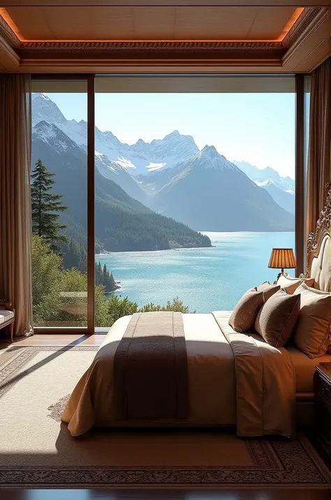 A luxurious king size bedroom with mountain and ocean views 