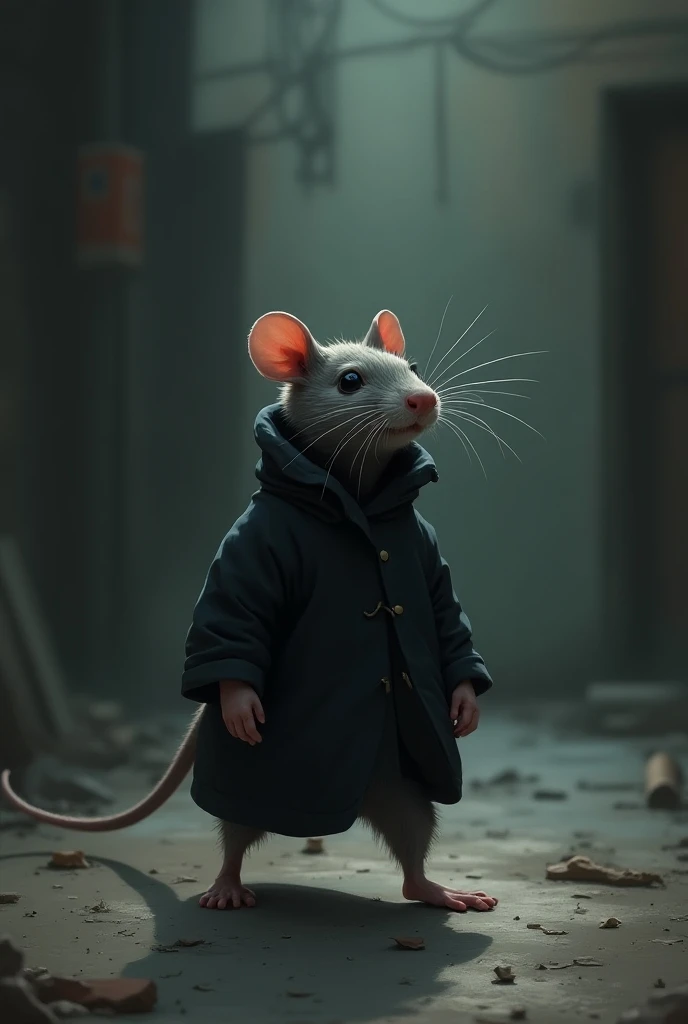 Un petit rat qui marche de travers avec une veste noire qui pue le mort
