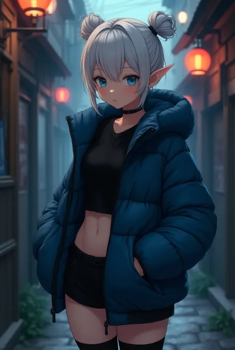 1girl, short hair, white hair, blue eyes, elf ears, hair buns, big breasts+, blush++, bangs, athletic toned body, perfect anatomy++, ultra amazing fine details, perfect anatomy, UHD, HDR, (masterpiece, perfect anatomy, proper finger structure, perfect hand...