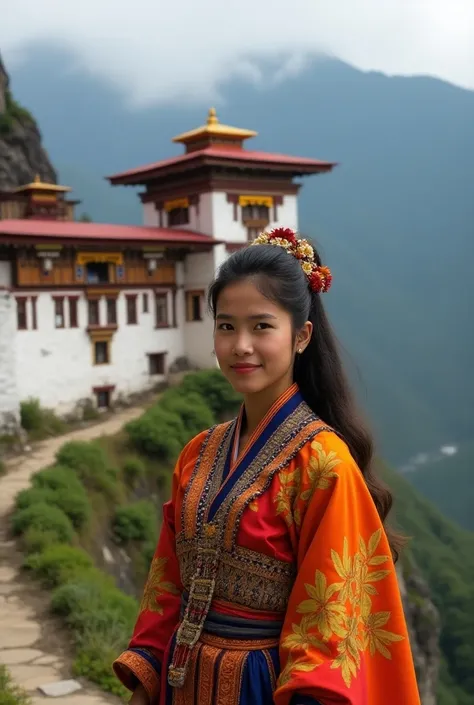 Bhutanese semtokha dzong with Bhutanese student in their national dress